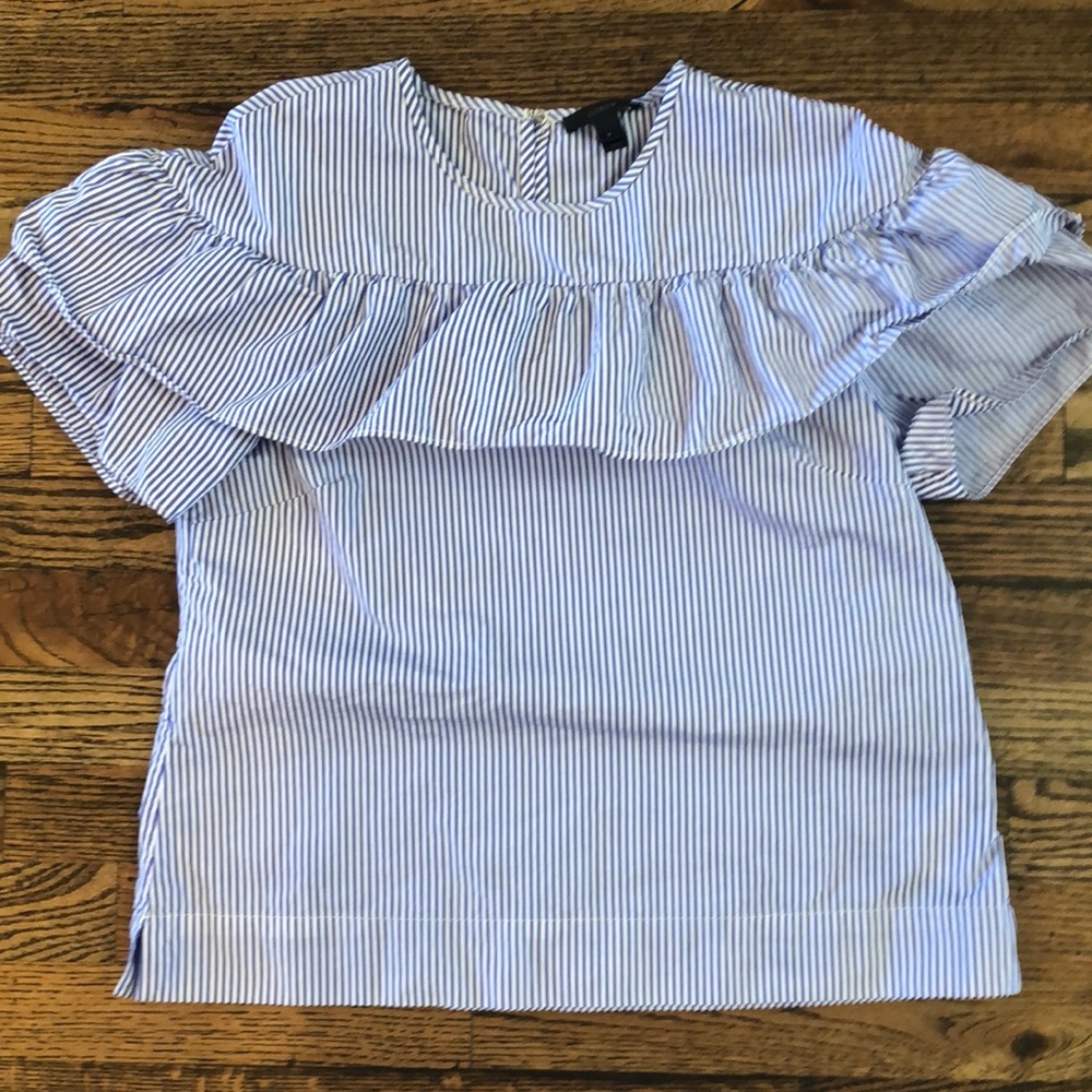 Jcrew ruffles blue and white top size 6
